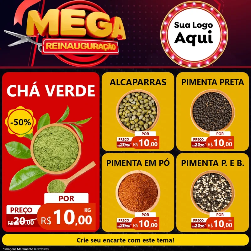 Modelo de Rede Social para Feed Facebook com o tema Mega Reinauguração para Produtos Naturais