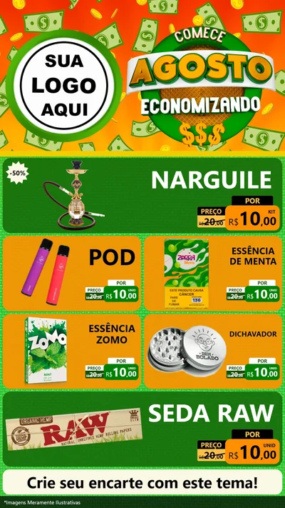 Modelo de TV para TV Vertical com o tema Comece Agosto Economizando para Tabacaria