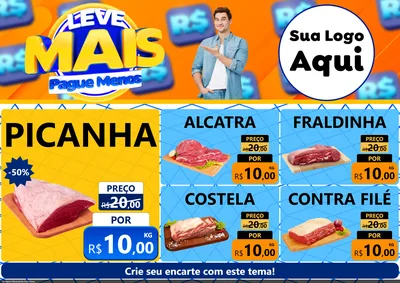 Modelo de Encarte para Encarte A4 Horizontal com o tema Leve Mais, Pague Menos para Açougue