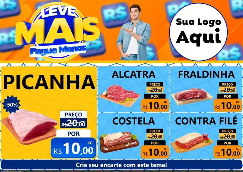 Modelo de Encarte para Encarte A4 Horizontal com o tema Leve Mais, Pague Menos para Açougue