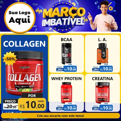 Modelo de Rede Social para Feed Facebook com o tema Março Imbatível para Suplementos alimentares