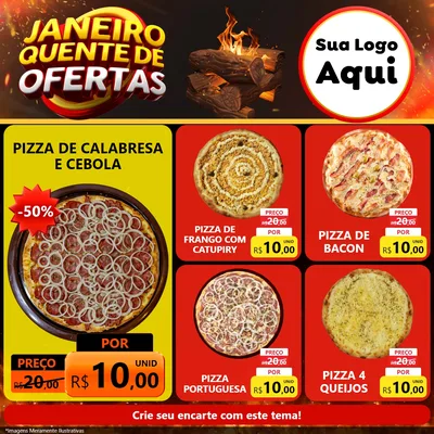 Modelo de Rede Social para Feed Facebook com o tema Janeiro Quente de Ofertas para Pizzaria