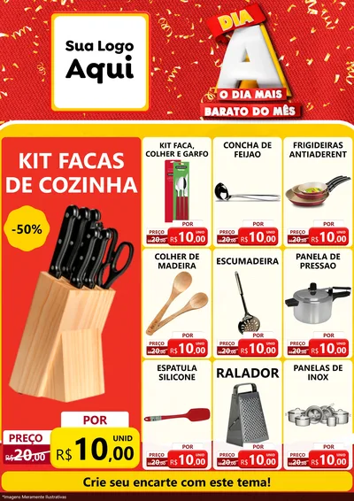 Modelo de Encarte para Encarte A4 Vertical com o tema Dia A o Dia Mais Barato do Mês para Utilidades Domésticas