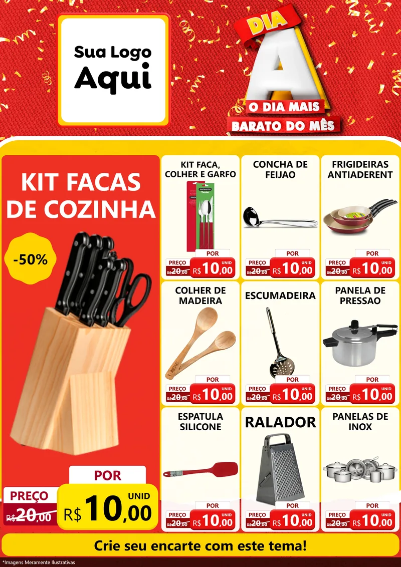 Modelo de Encarte para Encarte A4 Vertical com o tema Dia A o Dia Mais Barato do Mês para Utilidades Domésticas