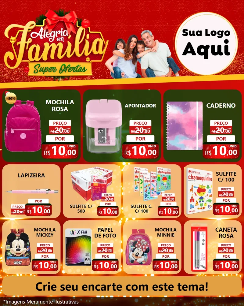 Modelo de Rede Social para Feed Instagram com o tema Alegria em Família Super Ofertas - Natal para Papelaria