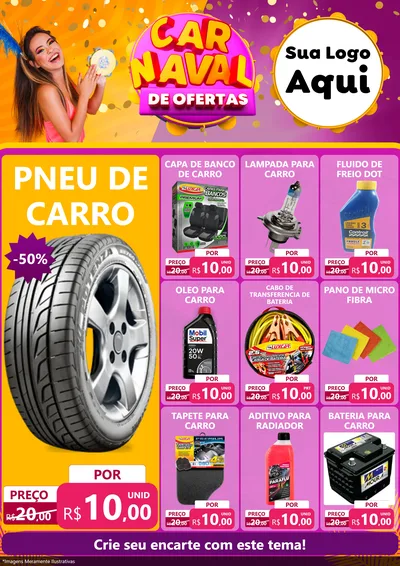 Modelo de Encarte para Encarte A4 Vertical com o tema Carnaval de Ofertas para Auto peças