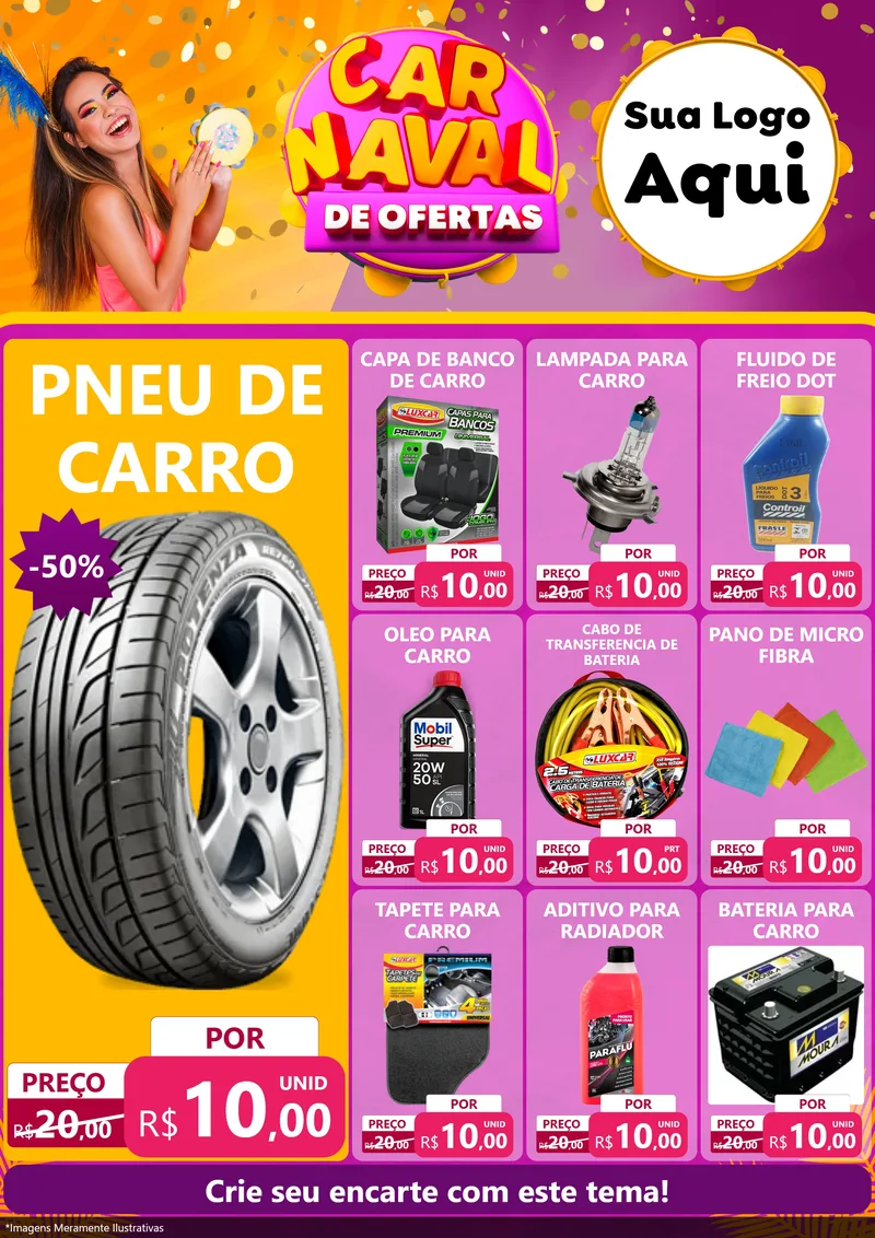 Modelo de Encarte para Encarte A4 Vertical com o tema Carnaval de Ofertas para Auto peças