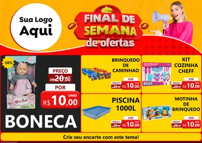 Modelo de Encarte para Encarte A4 Horizontal com o tema Final de Semana de Ofertas para Brinquedos