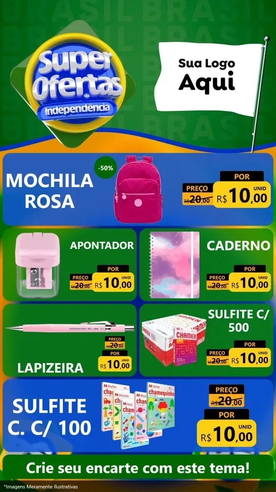 Modelo de TV para TV Vertical com o tema Super Ofertas de Independência para Papelaria