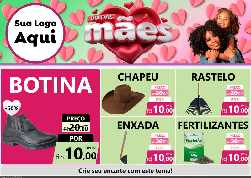 Modelo de Encarte para Encarte A4 Horizontal com o tema Dia das Mães para Agropecuária