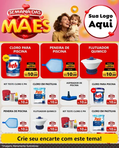 Modelo de Rede Social para Feed Instagram com o tema Semana das Mães para Produtos para Piscina