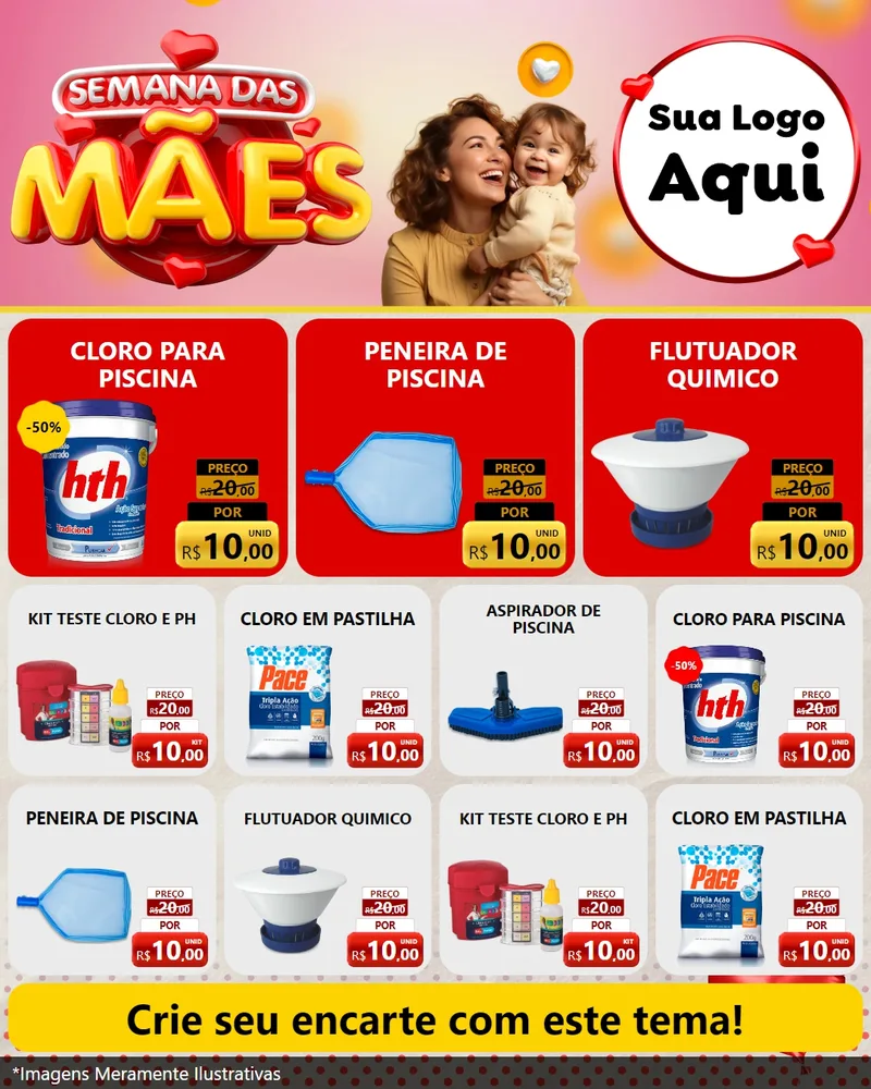 Modelo de Rede Social para Feed Instagram com o tema Semana das Mães para Produtos para Piscina