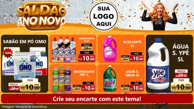 Modelo de TV para TV Horizontal com o tema Saldão de Ano Novo para Produtos de Limpeza