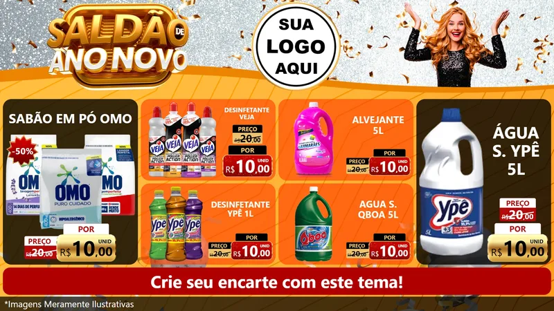Modelo de TV para TV Horizontal com o tema Saldão de Ano Novo para Produtos de Limpeza