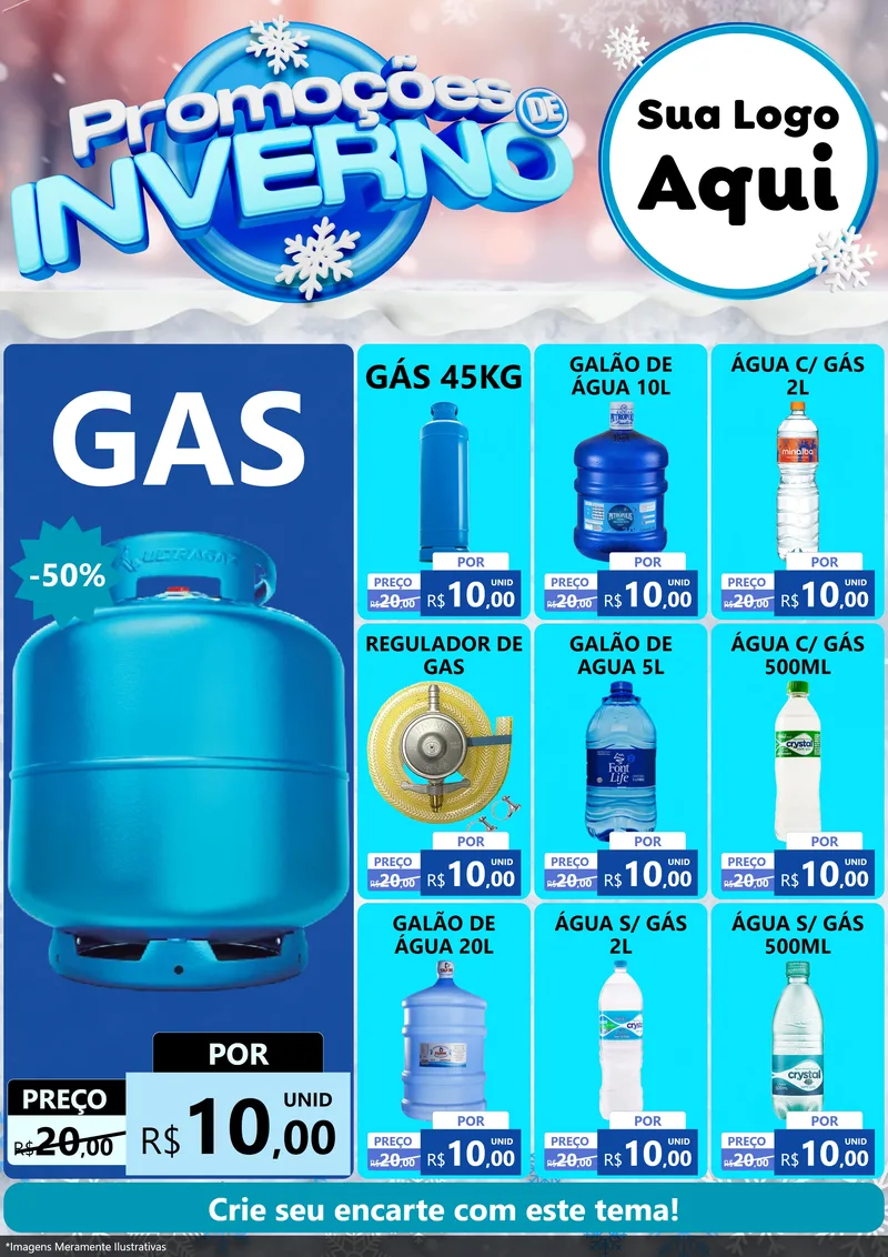 Modelo de Encarte para Encarte A4 Vertical com o tema Promoções de Inverno para Água e gás