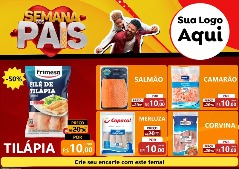 Modelo de Encarte para Encarte A4 Horizontal com o tema Semana Dos Pais para Peixaria