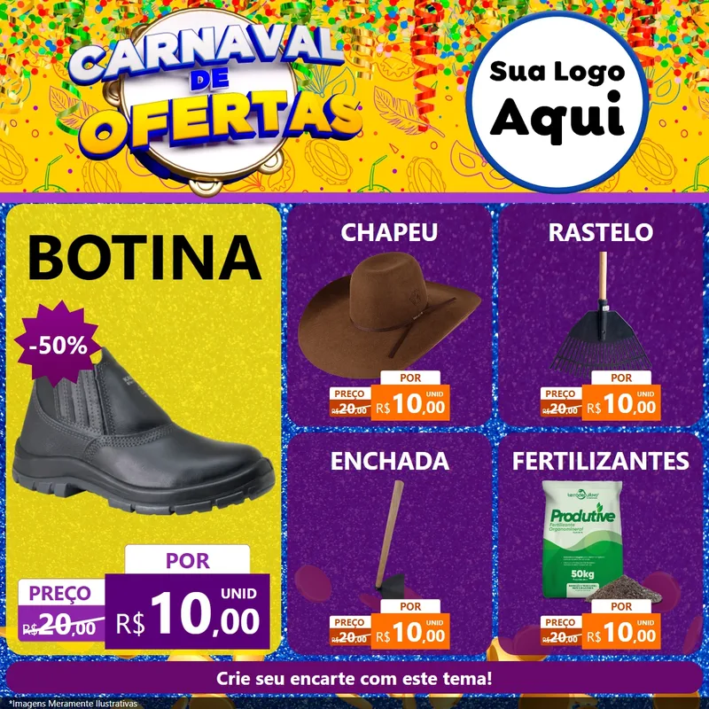 Modelo de Rede Social para Feed Facebook com o tema Carnaval de Ofertas para Agropecuária