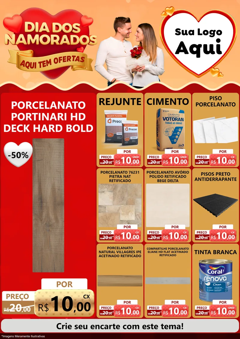 Modelo de Encarte para Encarte A4 Vertical com o tema Dia dos Namorados - Aqui Tem Ofertas para Pisos e revestimentos