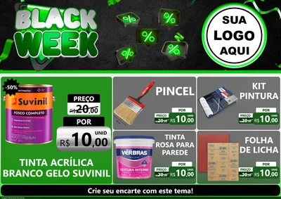 Modelo de Encarte para Encarte A4 Horizontal com o tema Black Week para Tintas e Ferramentas