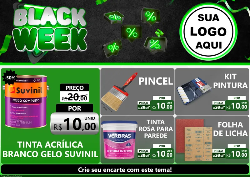Modelo de Encarte para Encarte A4 Horizontal com o tema Black Week para Tintas e Ferramentas
