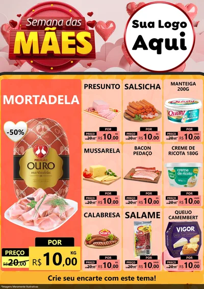 Modelo de Encarte para Encarte A4 Vertical com o tema Semana das Mães para Frios e Laticínios