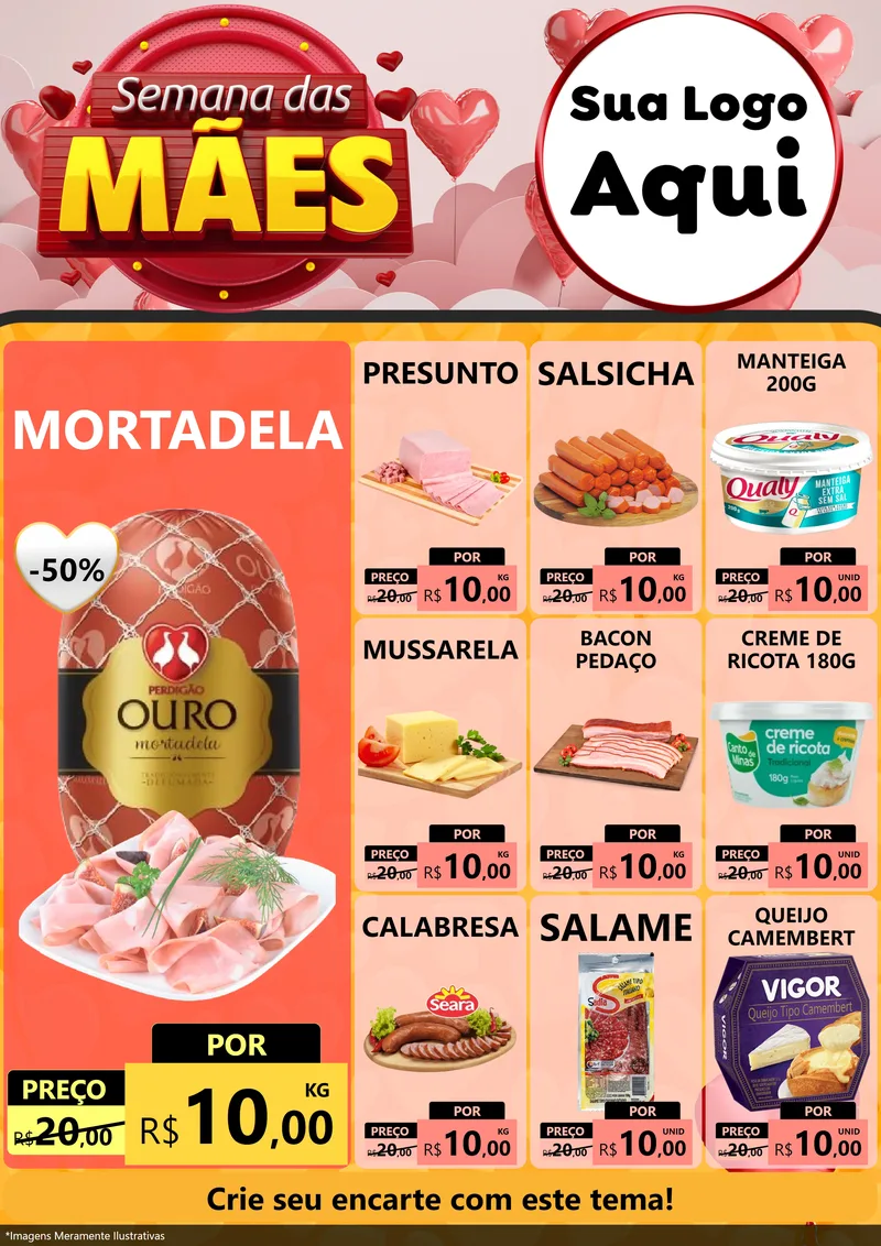 Modelo de Encarte para Encarte A4 Vertical com o tema Semana das Mães para Frios e Laticínios