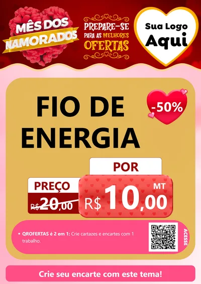 Modelo de Cartaz para Cartaz A4 Vertical com o tema Mês dos Namorados para Materiais Elétricos