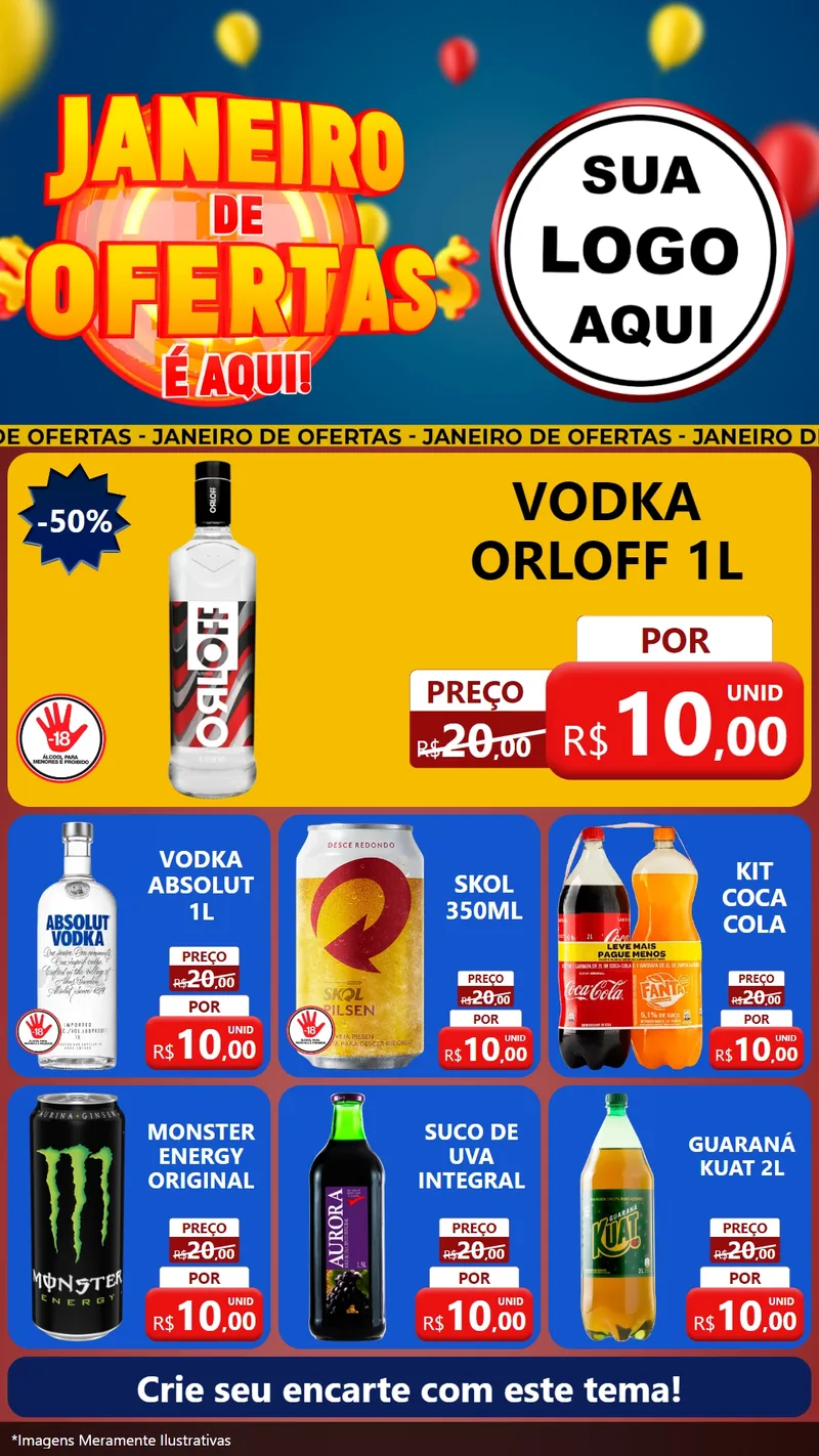 Modelo de Rede Social para Stories com o tema Janeiro de Ofertas É Aqui! para Distribuidora de bebidas