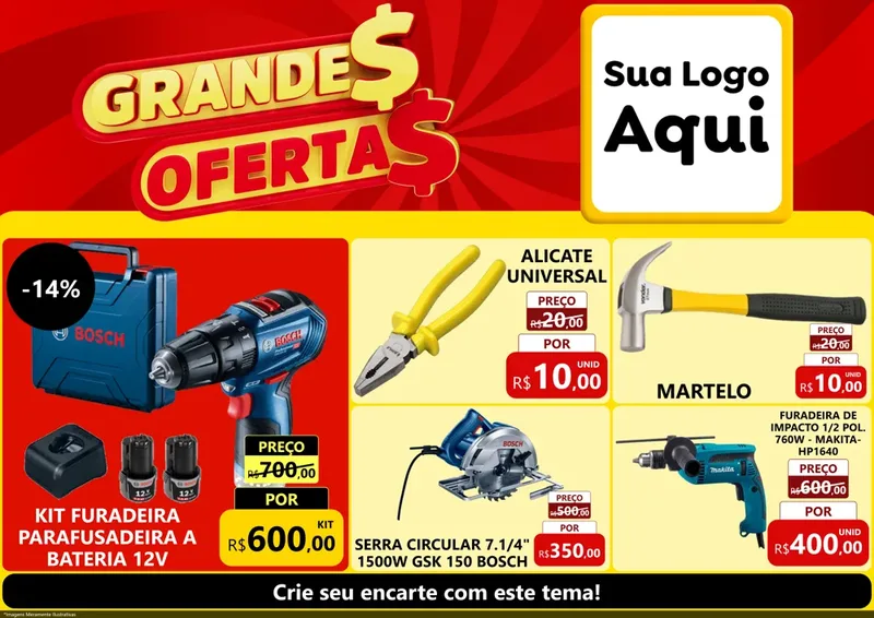 Modelo de Encarte para Encarte A4 Horizontal com o tema Grandes Ofertas para Maquinas e Ferramentas