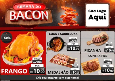 Modelo de Encarte para Encarte A4 Horizontal com o tema Semana do Bacon para Assados