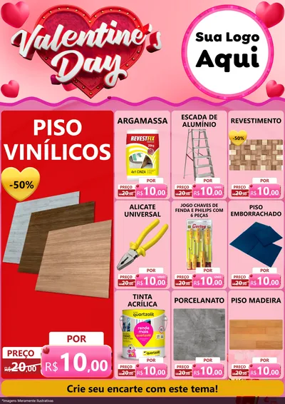 Modelo de Encarte para Encarte A4 Vertical com o tema Valentine's Day para Material para Construção