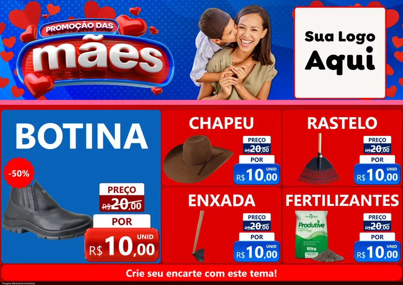 Modelo de Encarte para Encarte A4 Horizontal com o tema Promoção das Mães para Agropecuária
