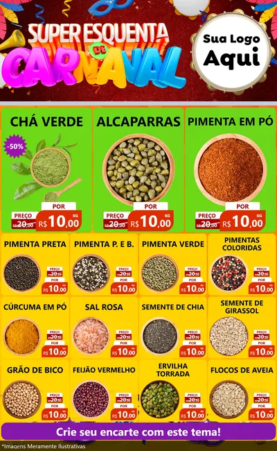 Modelo de Encarte para Encarte Grande com o tema Super Esquenta de Carnaval para Produtos Naturais