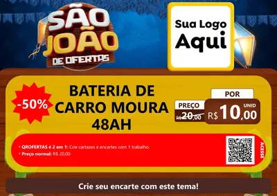 Modelo de Cartaz para Cartaz A4 Horizontal com o tema São João Ofertas Imbatíveis! - Junina para Baterias Elétricas