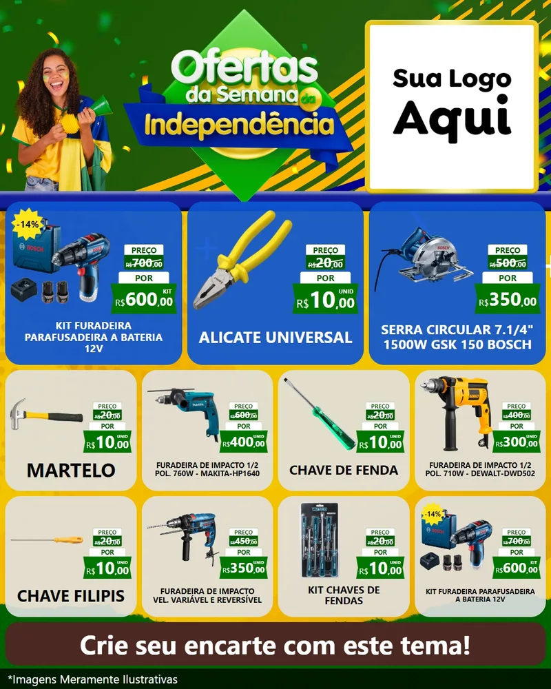 Modelo de Rede Social para Feed Instagram com o tema Ofertas da Semana da Independência para Maquinas e Ferramentas