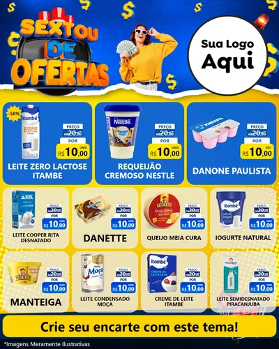 Modelo de Rede Social para Feed Instagram com o tema Sextou de Ofertas para Frios e Laticínios