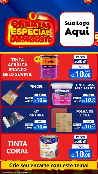Modelo de TV para TV Vertical com o tema Ofertas Especiais de Agosto para Tintas e Ferramentas