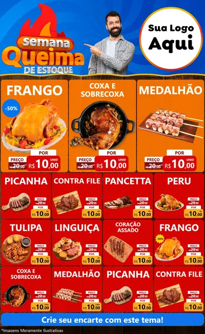 Modelo de Encarte para Encarte Grande com o tema Semana Queima de Estoque para Assados