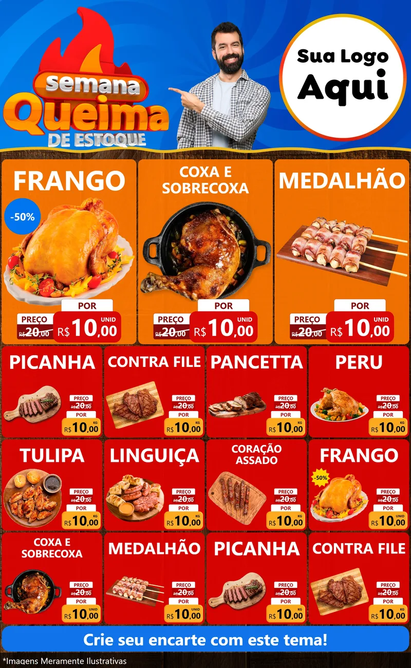 Modelo de Encarte para Encarte Grande com o tema Semana Queima de Estoque para Assados