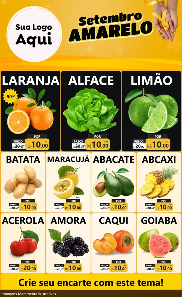 Modelo de Encarte para Encarte Grande com o tema Setembro Amarelo para Hortifrúti
