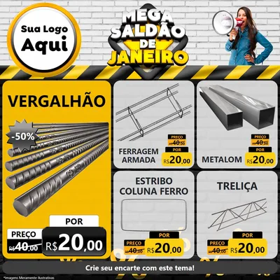 Modelo de Rede Social para Feed Facebook com o tema Mega Saldão de Janeiro para Ferragens