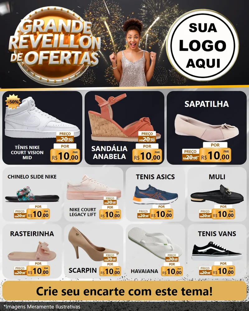 Modelo de Rede Social para Feed Instagram com o tema Grande Réveillon de Ofertas para Calçados