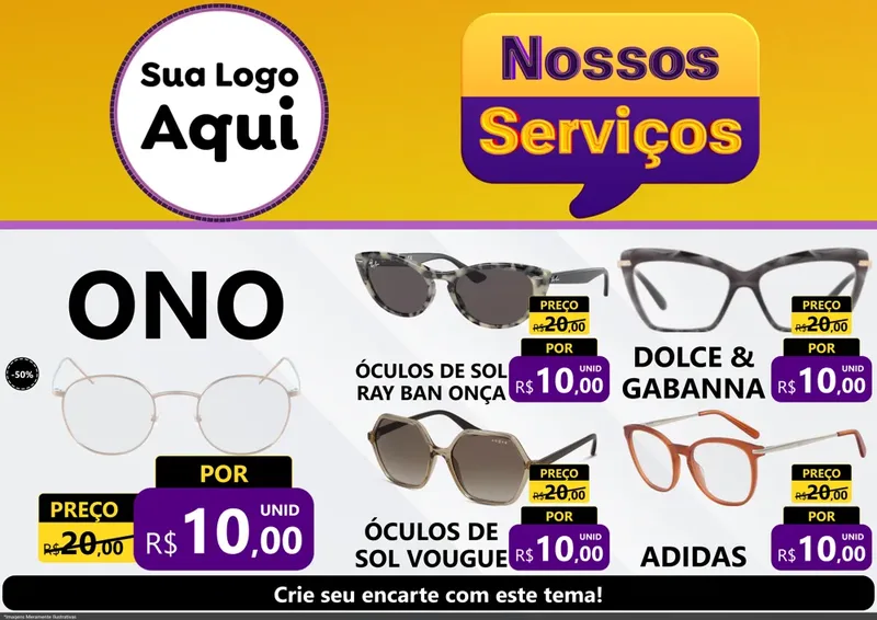 Modelo de Encarte para Encarte A4 Horizontal com o tema Nossos Serviços para Óticas
