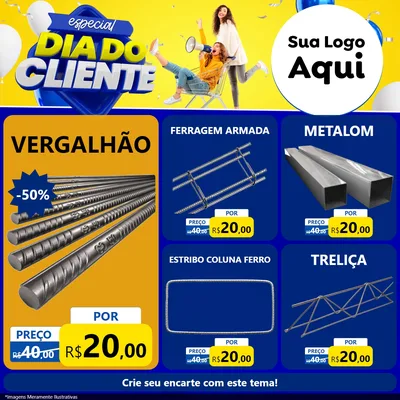 Modelo de Rede Social para Feed Facebook com o tema Especial Dia do Cliente para Ferragens