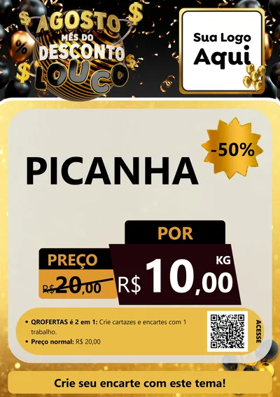 Modelo de Cartaz para Cartaz A4 Vertical com o tema Agosto Mês do Desconto Louco para Açougue