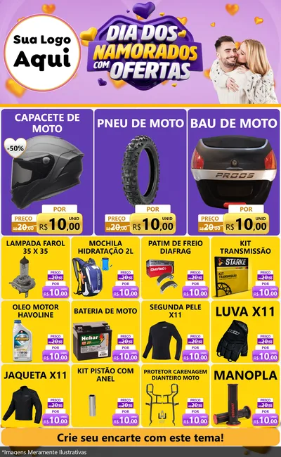 Modelo de Encarte para Encarte Grande com o tema Dia Dos Namorados Com Ofertas para Moto peças