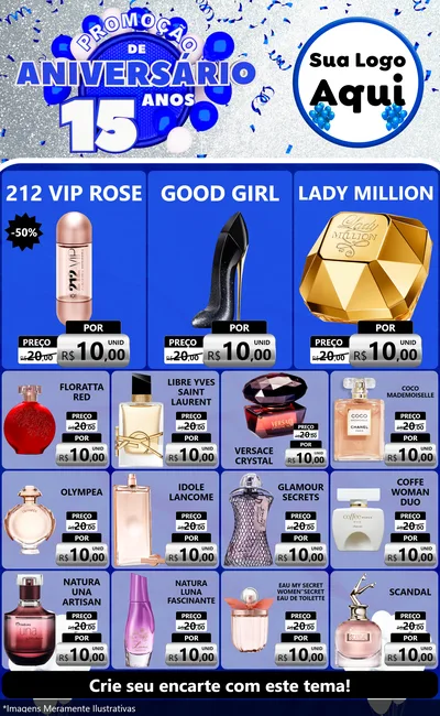 Modelo de Encarte para Encarte Grande com o tema Promoção de Aniversário - 15 Anos para Perfumes