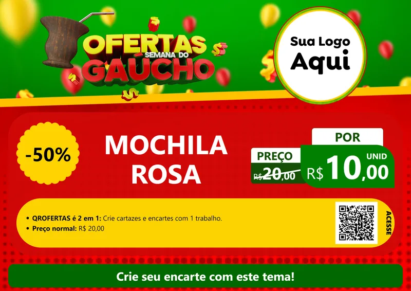 Modelo de Cartaz para Cartaz A4 Horizontal com o tema Ofertas Semana Do Gaúcho para Papelaria