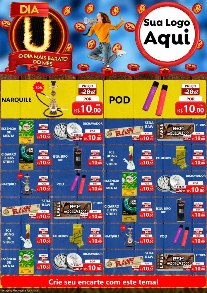 Modelo de Encarte para Encarte A4 Vertical com o tema Dia U - O Dia Mais Barato Do Mês para Tabacaria
