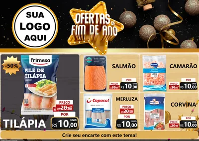 Modelo de Encarte para Encarte A4 Horizontal com o tema Ofertas de Fim de Ano para Peixaria